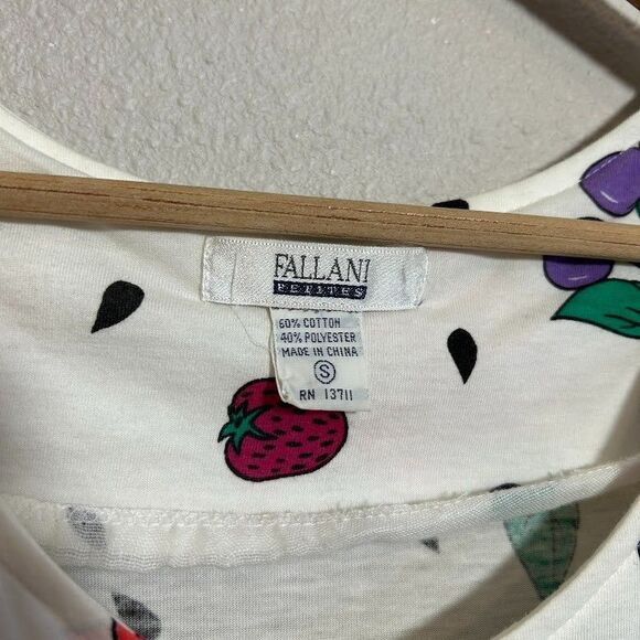 VTG 90s Fruit Print Midi Dress Womens S White Knit Cotton Blend Fit Flare - Picture 8 of 11